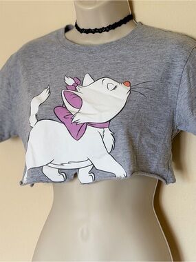 Disney Aristocats Marie Cat Graphic Crop Top with Pink Bow
